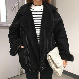 Contrast Stitch Fleece-lined Denim Jacket