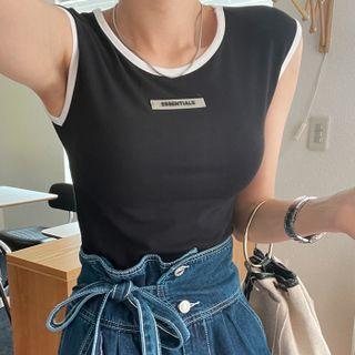 Sleeveless Patched Ringer T-shirt