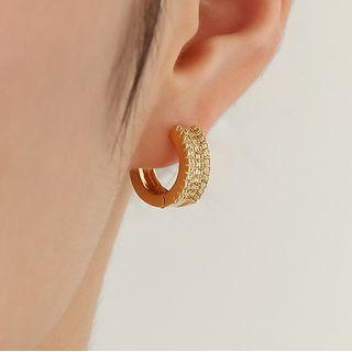 Rhinestone Alloy Hoop Earring 1 Pc - Gold - One Size