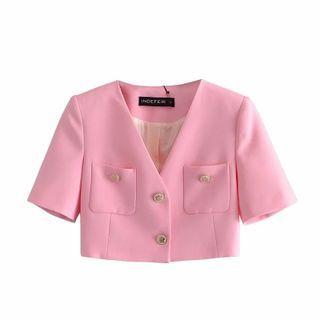 Elbow-sleeve Single-breasted Cropped Jacket