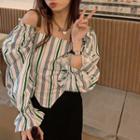 Long-sleeve Off-shoulder Striped Top / Midi Skirt