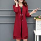 Set: 3/4-sleeve Coat + Sleeveless Mini Dress