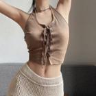 Sleeveless Halter Lace-up Top