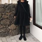 Long-sleeve Ruffle Trim Chiffon Dress Black - One Size