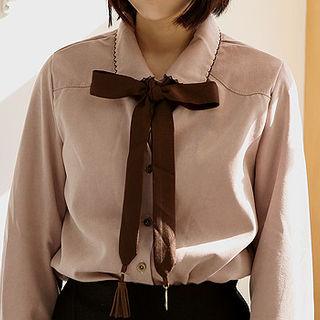 Detachable-ribbon Stitched Collar Shirt