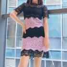 Lace Color Block Short-sleeve Dress