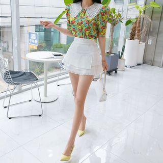 Pleated-ruffle Mini Skirt
