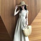 Plain Tie Strap Wide Leg Pinafore Jumpsuit