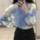 Long-sleeve Tie-dyed Knit Cropped Sweater As Shown In Figure - One Size