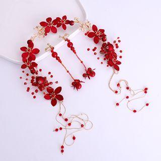 Set: Bridal Headpiece + Drop Earring Red - One Size