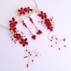 Set: Bridal Headpiece + Drop Earring Red - One Size