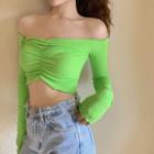 Off-shoulder Long-sleeve Frilled Crop Top