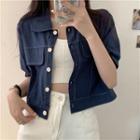 Short-sleeve Contrast Stitch Pocket-detail Denim Jacket