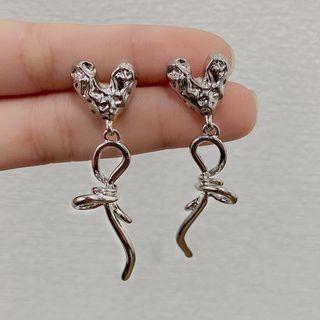 Ribbon Drop Earring 1 Pair - Yta - Silver - One Size