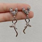 Ribbon Drop Earring 1 Pair - Yta - Silver - One Size