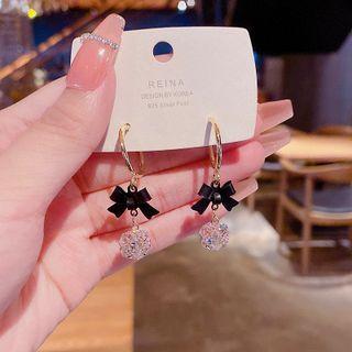 Bow Rhinestone Dangle Earring E4558 - 1 Pair - Gold - One Size