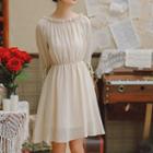 3/4-sleeve Frill Trim A-line Mini Dress