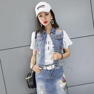 Set: Denim Vest + Midi Denim Skirt