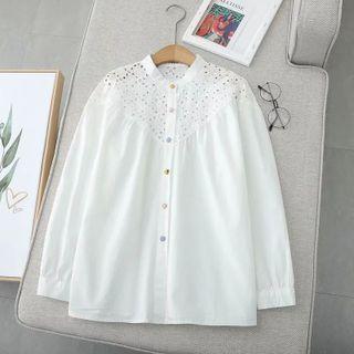 Long Sleeve Eyelet Lace Shirt White - One Size