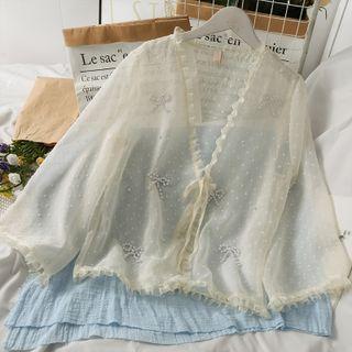 Ribbon-accent Sheer Light Top