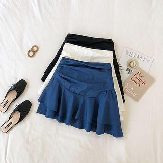 Shirred Ruffle Hem Mini Skirt