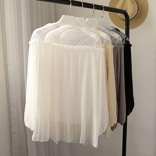 Long-sleeve Sheer Panel Chiffon Top