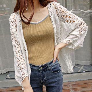 Eyelet Chiffon Open-front Jacket White - One Size