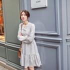 Tie-front Gathered-waist Floral Dress