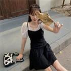 Spaghetti Strap A-line Dress / Short-sleeve Blouse
