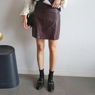 Slit Faux-leather Mini Skirt
