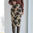 Flower-patterned Midi Pencil Skirt