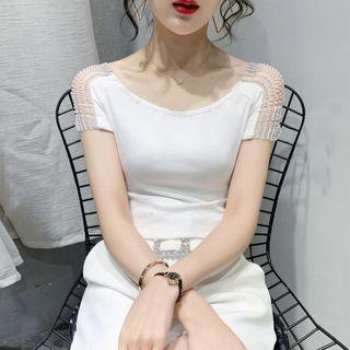 Short-sleeve Rhinestone Panel T-shirt