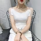Short-sleeve Rhinestone Panel T-shirt