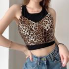 Mock Two-piece Leopard Print Crop Tank Top
