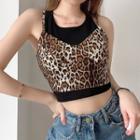 Mock Two-piece Leopard Print Crop Tank Top