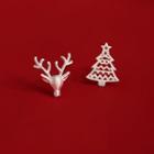 925 Sterling Silver Non-matching Christmas Tree & Deer Earring