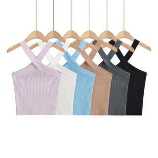 Cross-strap Knitted Crop Tank Top