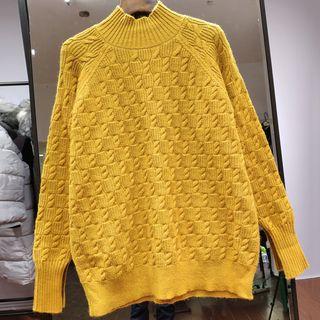 Cable-knit Mock-neck Sweater Yellow - One Size