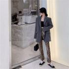 Plain Loose-fit Blazer / High Waist Printed Leopard Pants