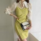 Set: Asymmetric-hem Mini Slipdress + Balloon-sleeve Shirt