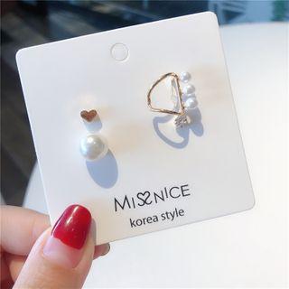 Set: Faux Pearl Rhinestone Heart Earring (assorted Designs) 1 Pair - As Shown In Figure - One Size