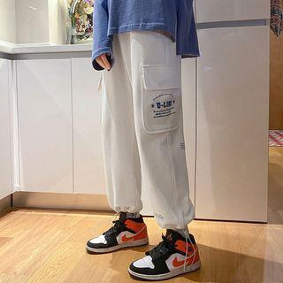 Lettering Drawstring-cuff Cargo Sweatpants