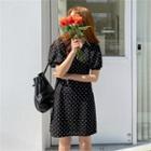 V-neck Puff-sleeve Dotted Dress