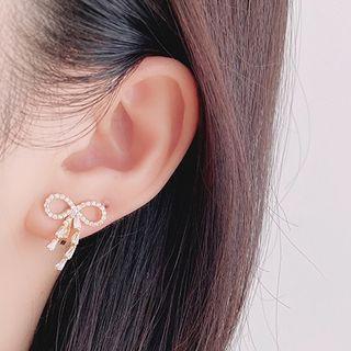 Rhinestone Bow Clip-on Earring 1 Pair - Clip On Earrings - Gold - One Size