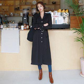 Open-placket Epaulette Belted Long Shirtdress