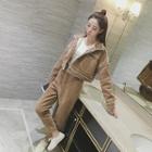 Set: Fleece Lined Cropped Jacket + High Waist Pants