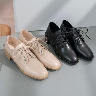 Genuine Leather Low Heel Lace-up Derbys