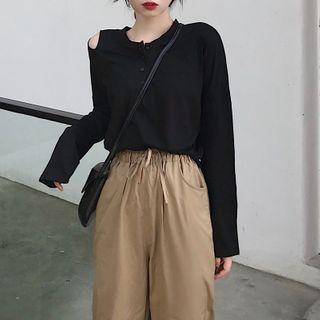 Off-shoulder Long-sleeve Sweatshirt / Cropped Harem Pants