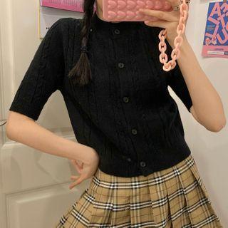 Short-sleeve Cable Knit Cropped Cardigan