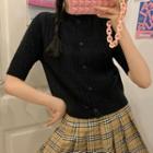 Short-sleeve Cable Knit Cropped Cardigan